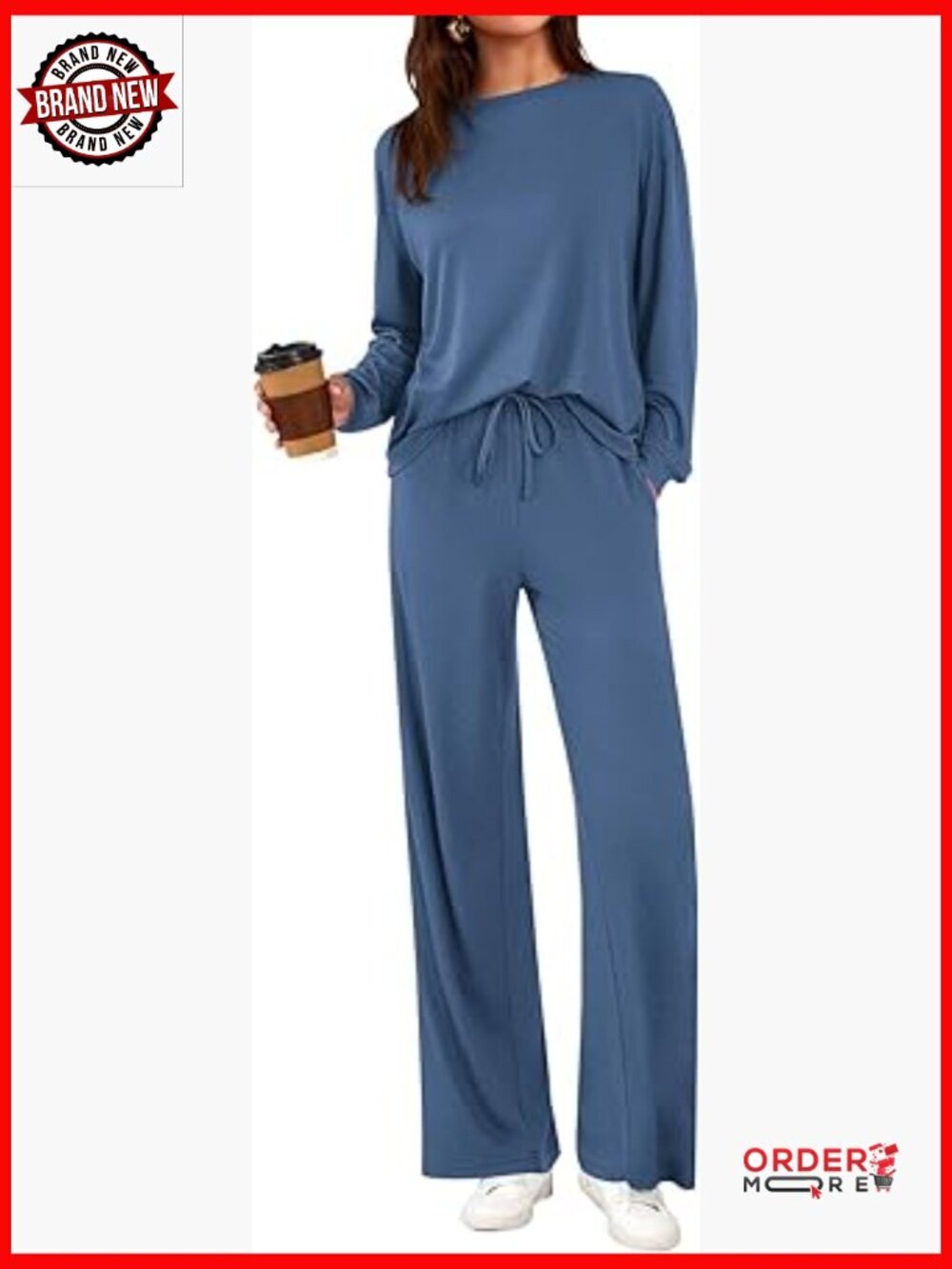2 Piece Lounge Set Crewneck Long Sleeve Wide Leg Pants Tracksuit